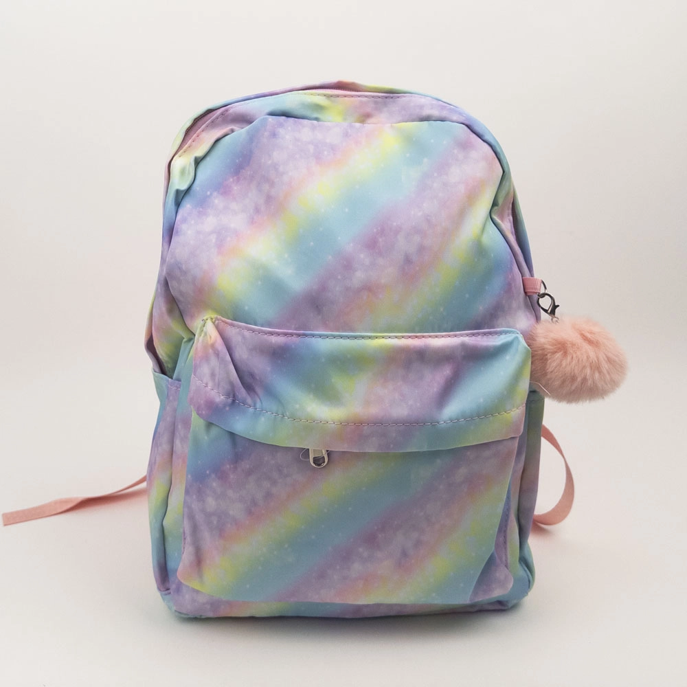 Rucsac din textil + breloc pufos