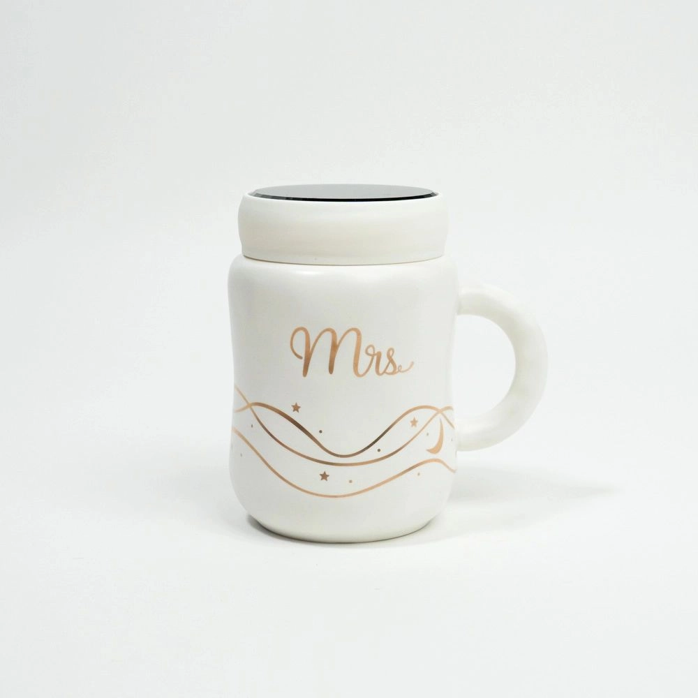 Cană ceramică cu capac Mr/Mrs 450 ml
