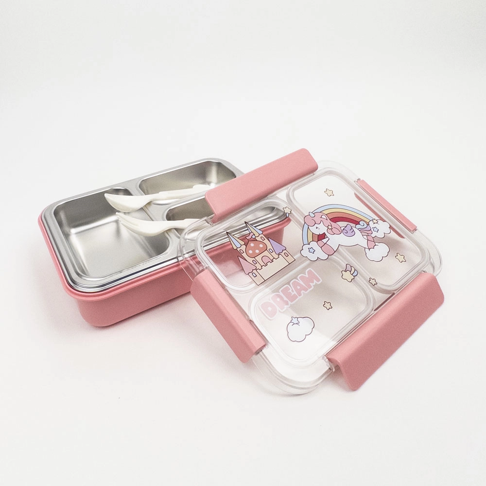 Large stainless steel lunch box with spoon